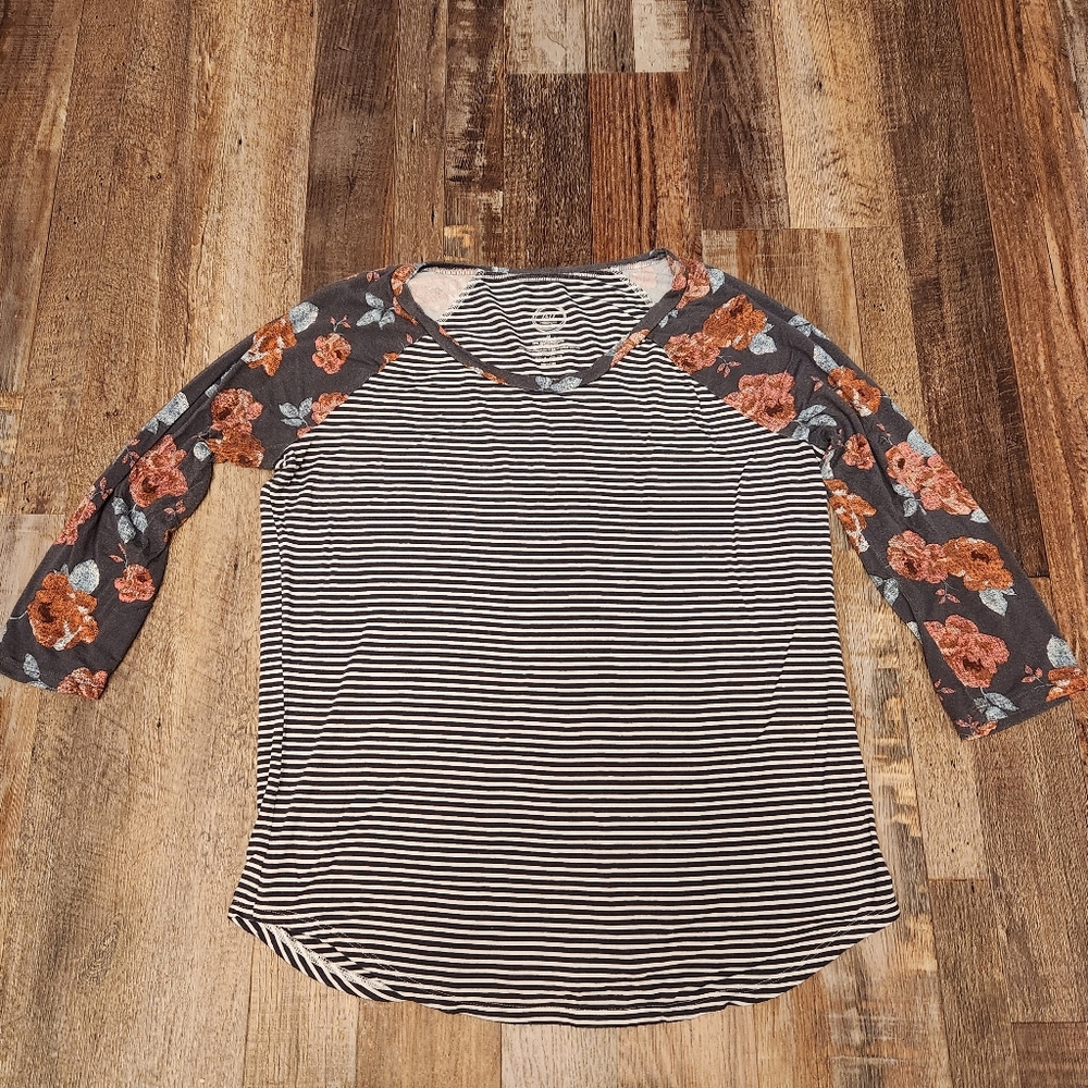 Maurices 24/7 Striped Floral Print Top